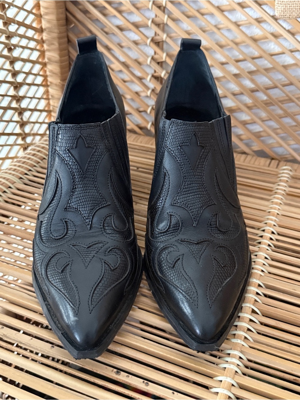 Marc Fisher Black Leather Western Ankle Boot 7.5